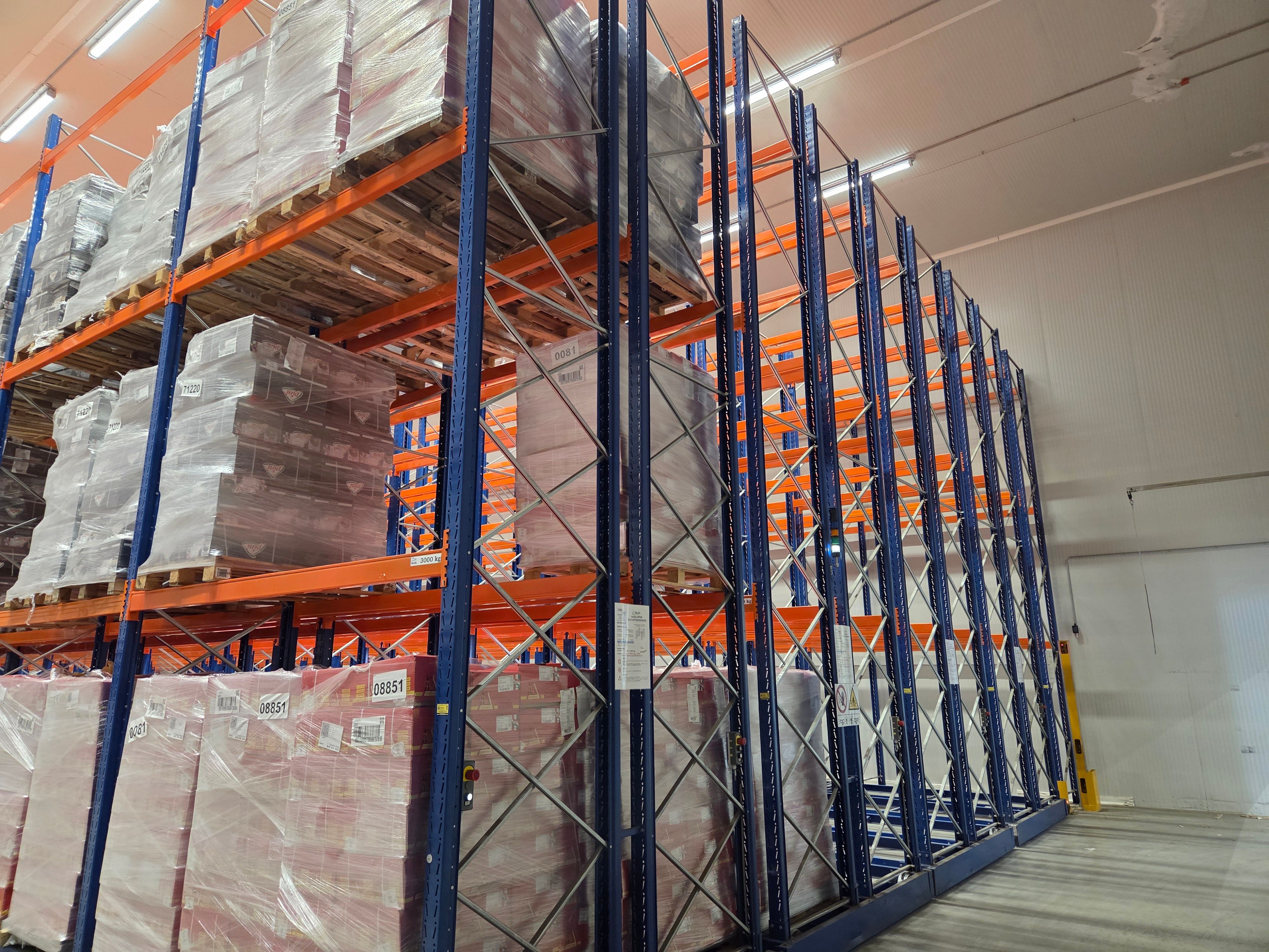 Inside Ice-Store's cold storage — automated rolling-rack system in Kiskunfélegyháza